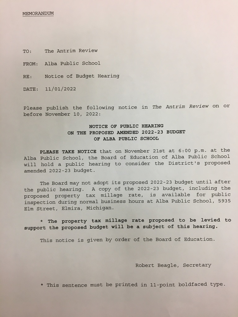 Budget Hearing Notice